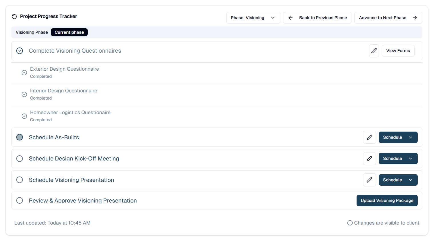 Figure 2 — Admin Portal view of the Visioning Phase